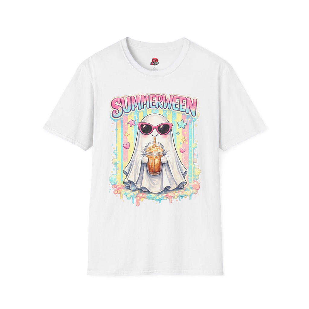 Summerween Ghost Shirt | Cute Retro Ghost with Sunglasses T-Shirt | Beach Halloween Graphic Tee | Spooky Summer Vacation Shirt