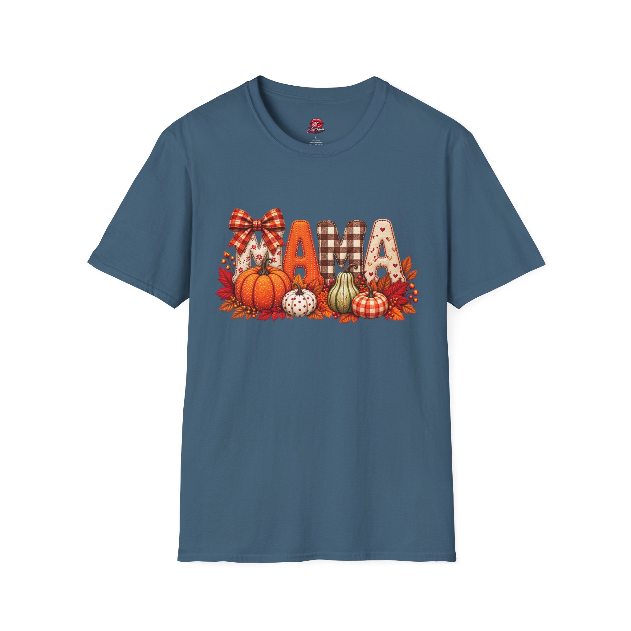 Mama Fall Pumpkin T-Shirt — Autumn Plaid & Gingham Harvest Tee