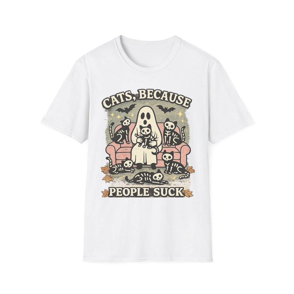 Cats, Because People Suck T-Shirt | Funny Black Cat Halloween Shirt | Cute Spooky Cat Graphic Tee | Cat Lover Gift for Women & Men