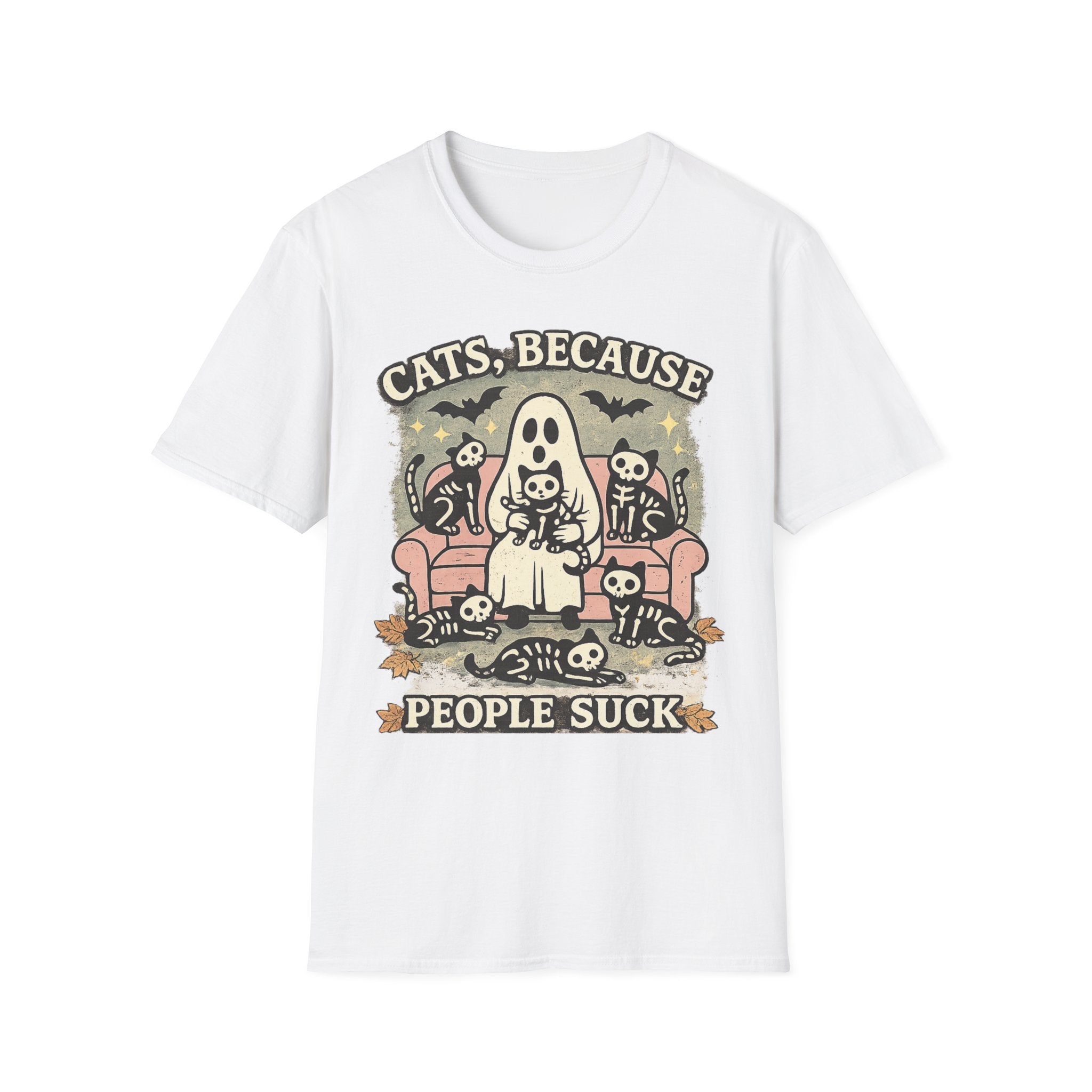 Cats, Because People Suck T-Shirt | Funny Black Cat Halloween Shirt | Cute Spooky Cat Graphic Tee | Cat Lover Gift for Women & Men