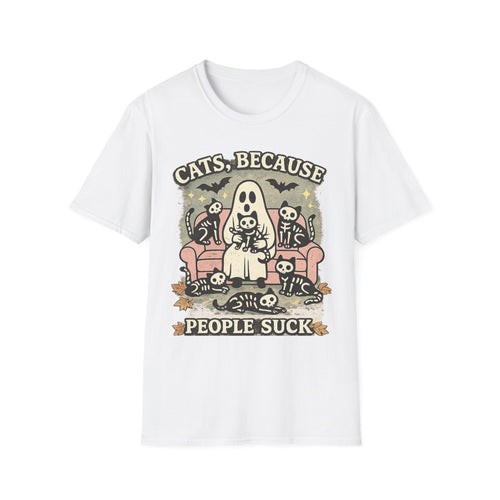 Cats, Because People Suck T-Shirt | Funny Black Cat Halloween Shirt | Cute Spooky Cat Graphic Tee | Cat Lover Gift for Women & Men