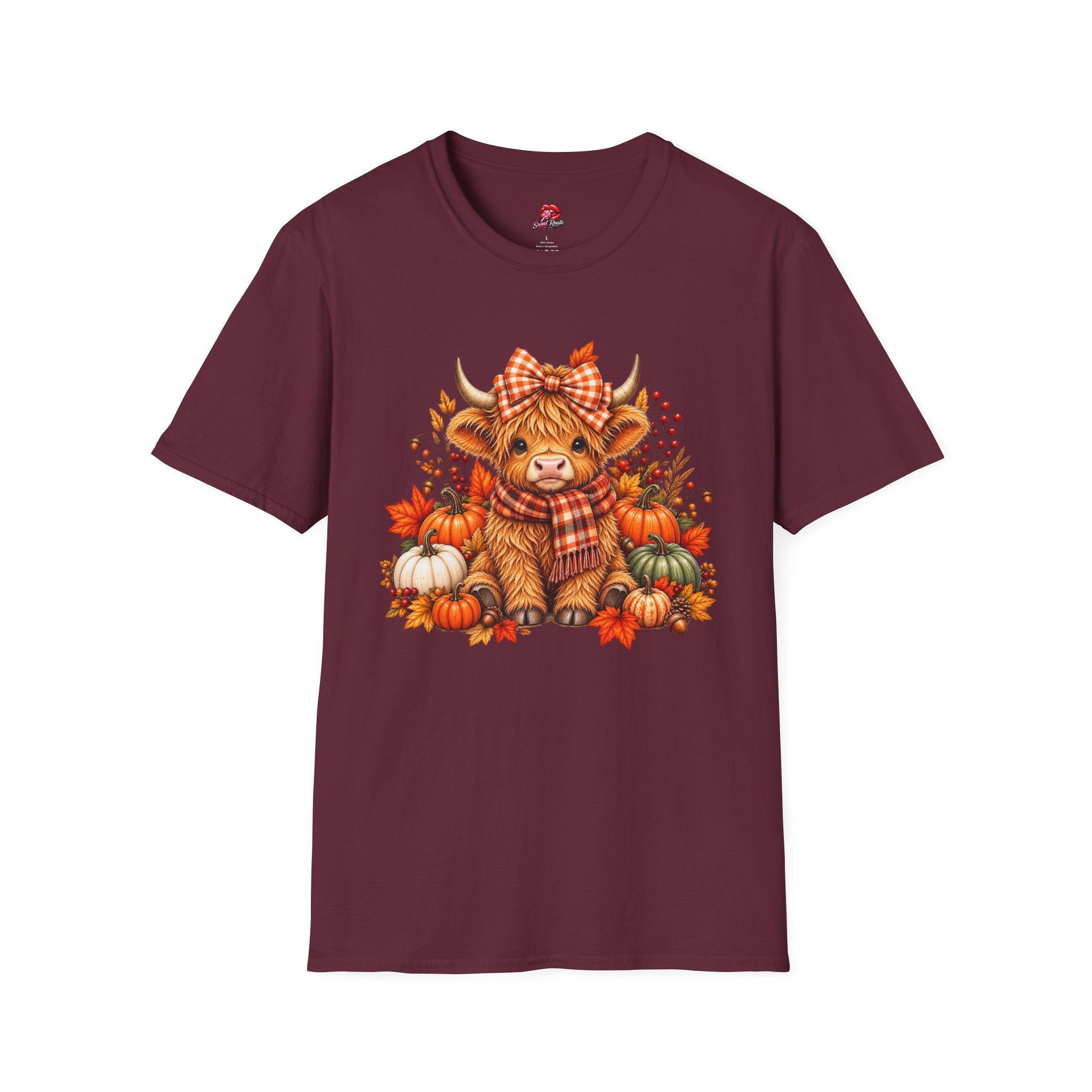 Cute Fall Cow with Pumpkins & Plaid Bow Tee