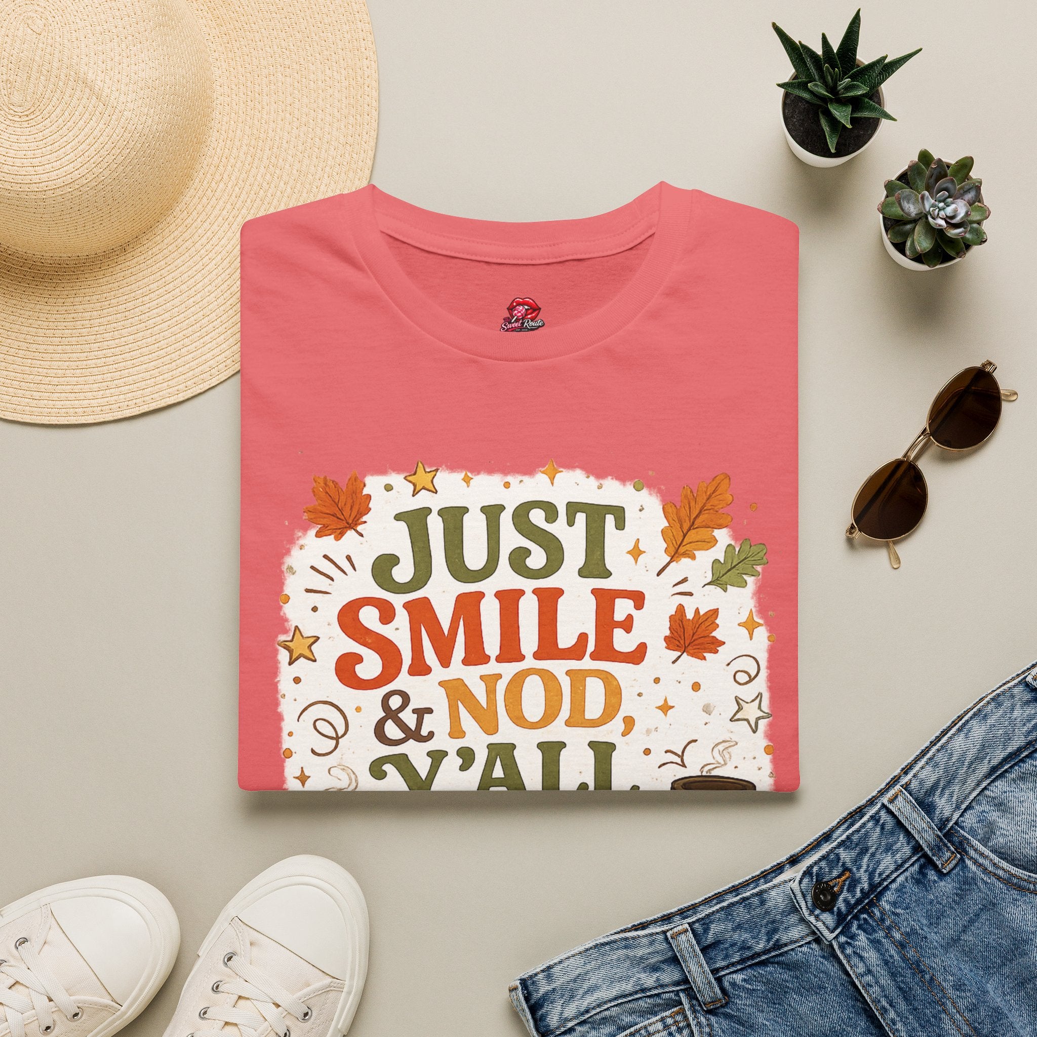 Just Smile & Nod, Y’all Teacher Shirt | Funny Teacher Fall Graphic Tee | Cozy Autumn Classroom T-Shirt