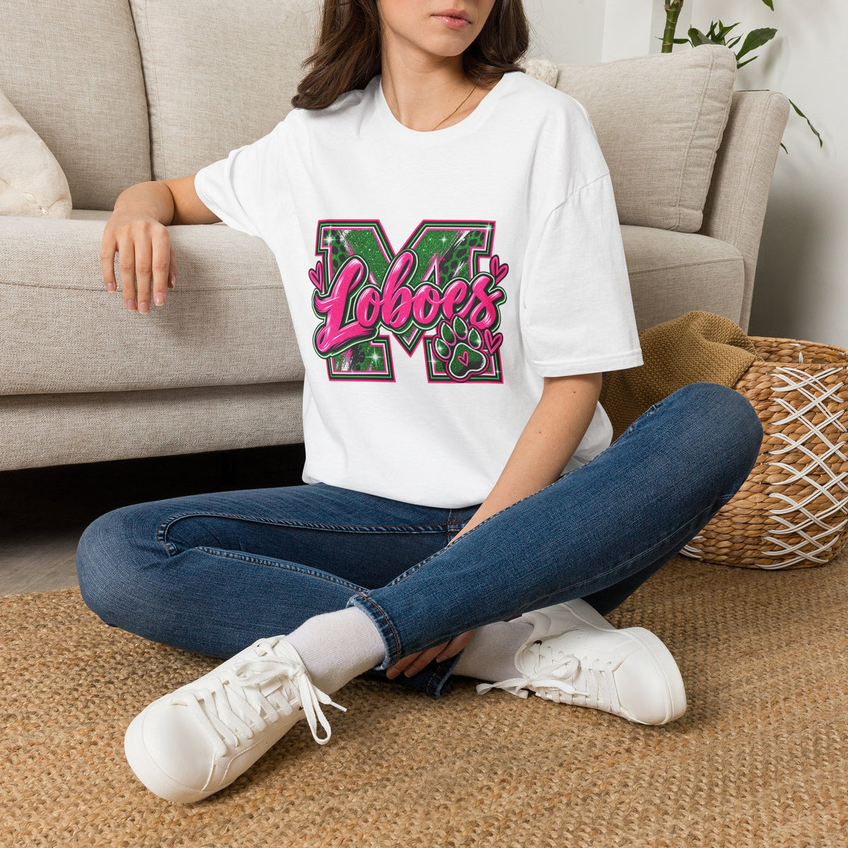 Lobos Pink Script Camo Letter T-Shirt