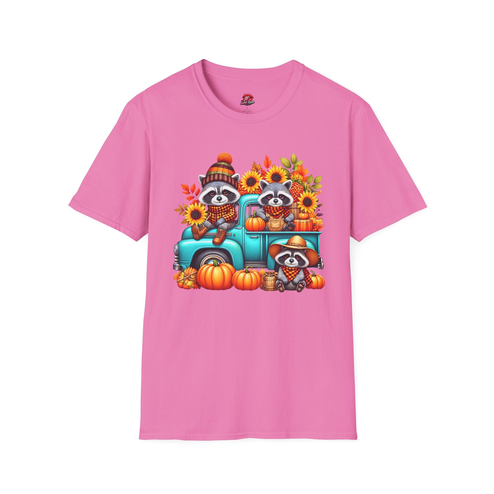 Cute Sunflowers & Pumpkins Autumn Raccoon Tee