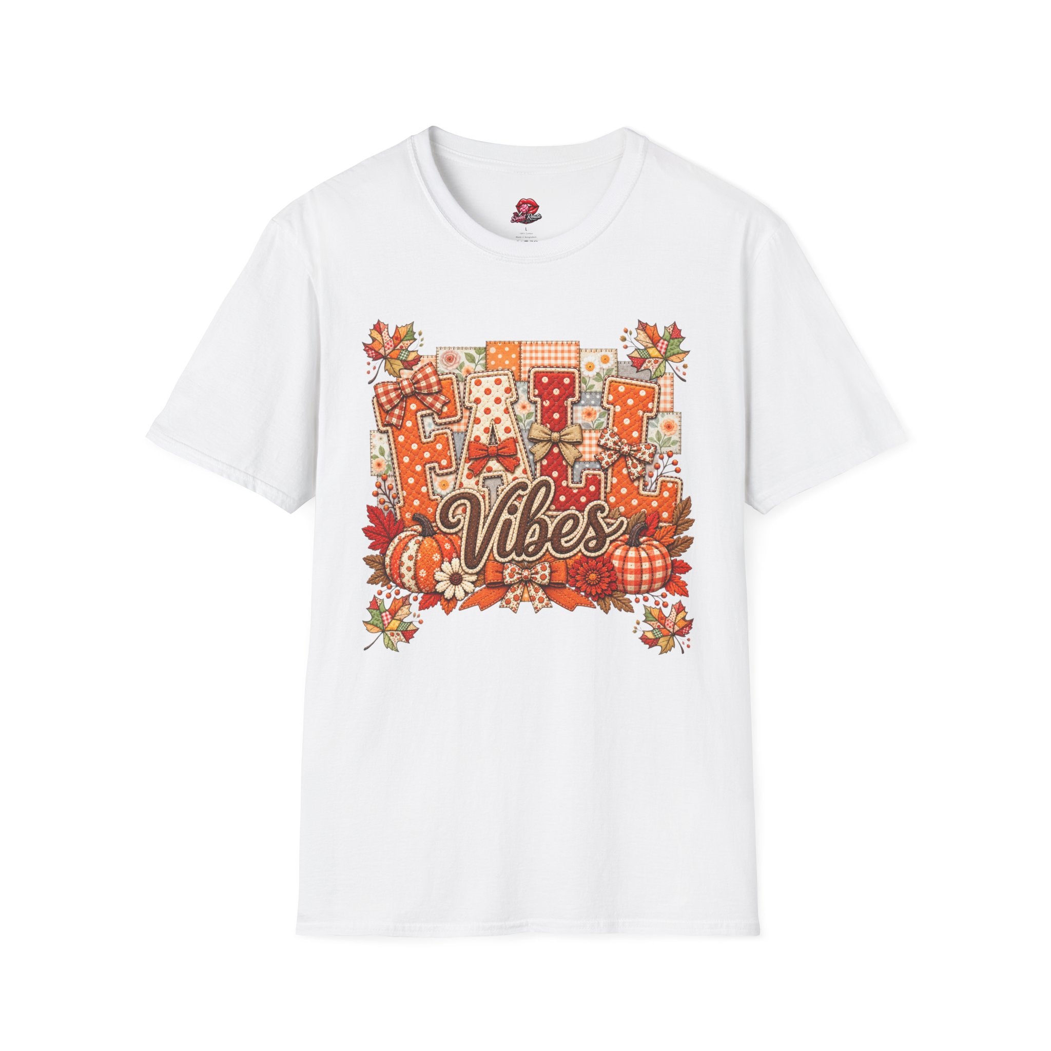 Autumn Plaid Leaves Quilted Style Graphic Tee