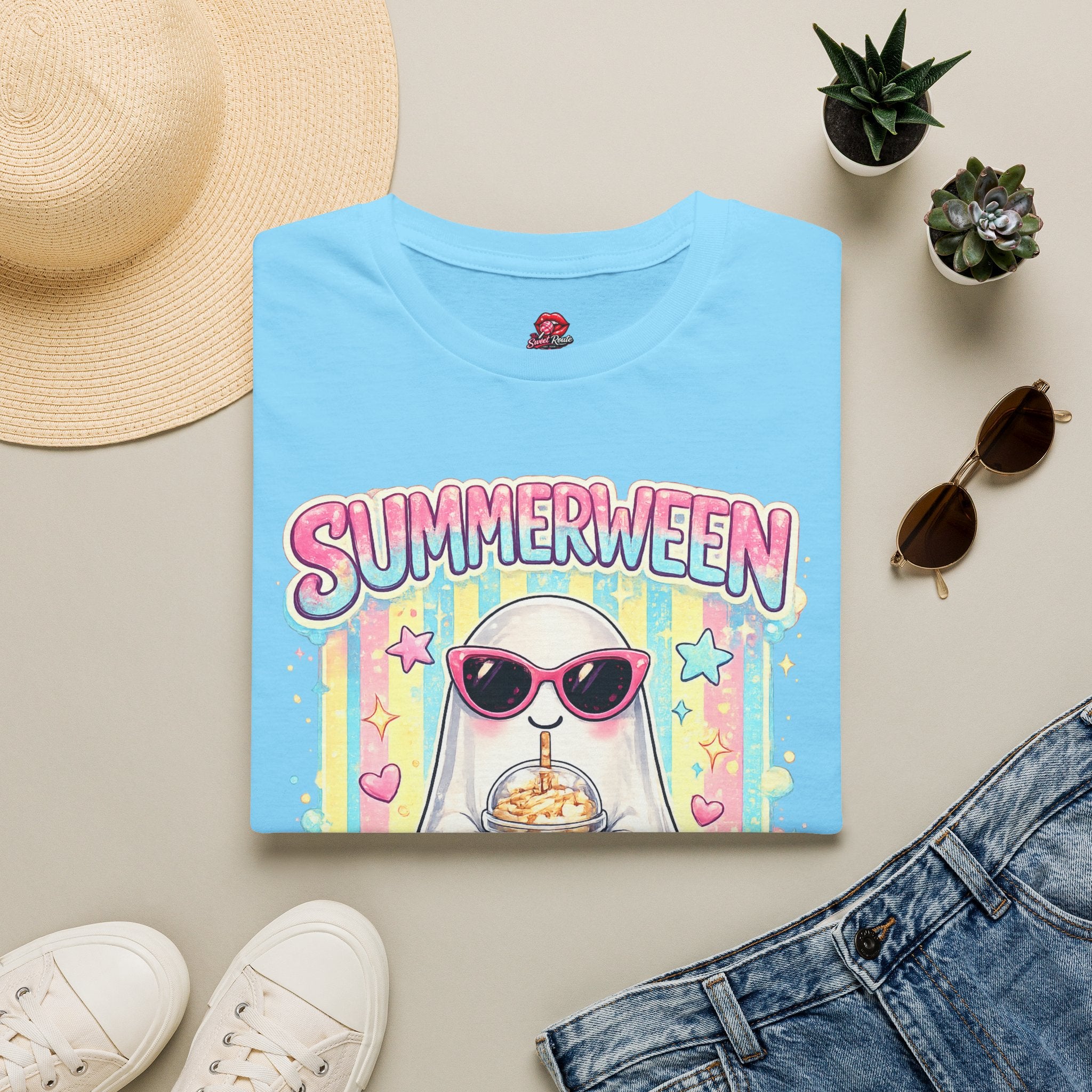 Summerween Ghost Shirt | Cute Retro Ghost with Sunglasses T-Shirt | Beach Halloween Graphic Tee | Spooky Summer Vacation Shirt