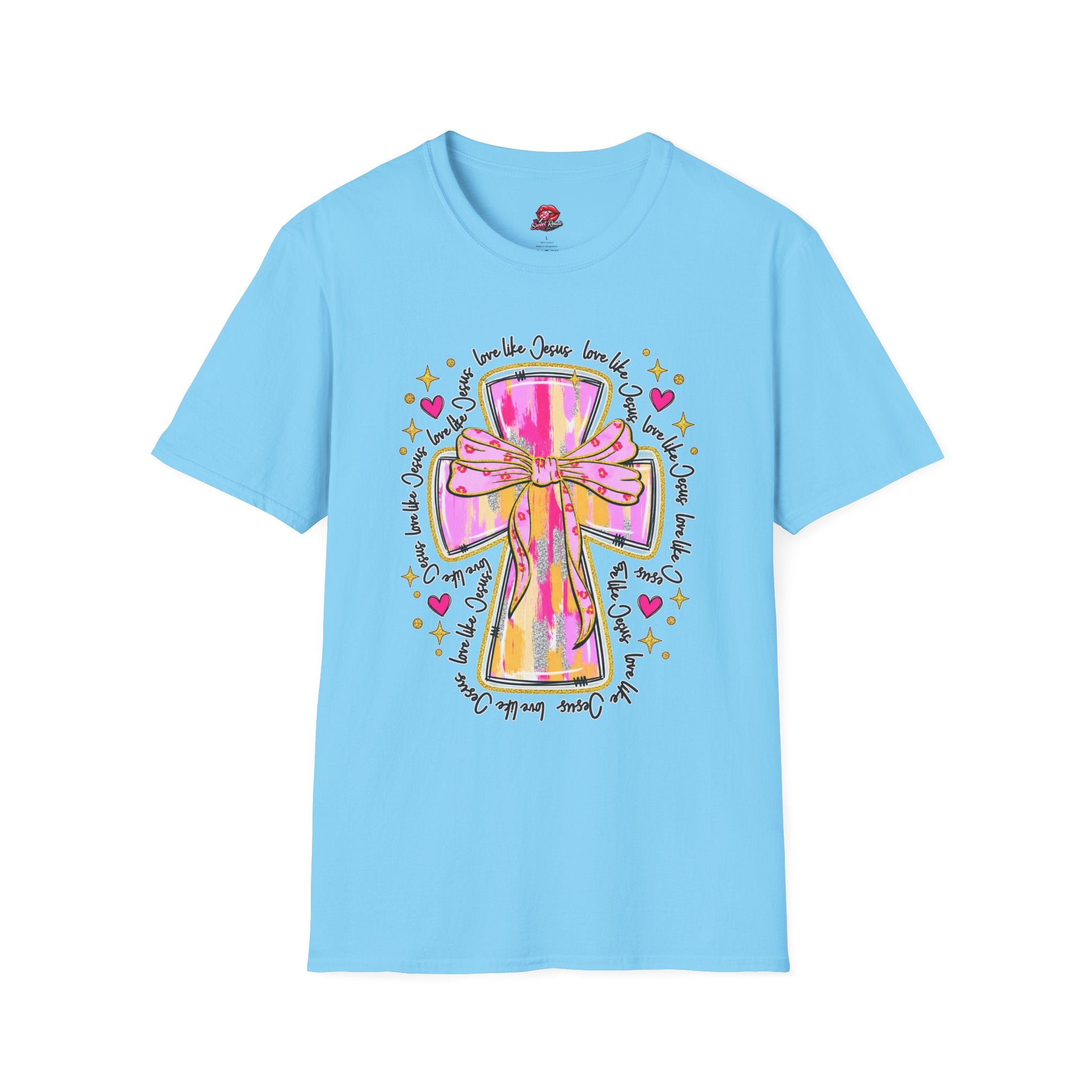 Pink Bow Love Like Jesus Cross Tee