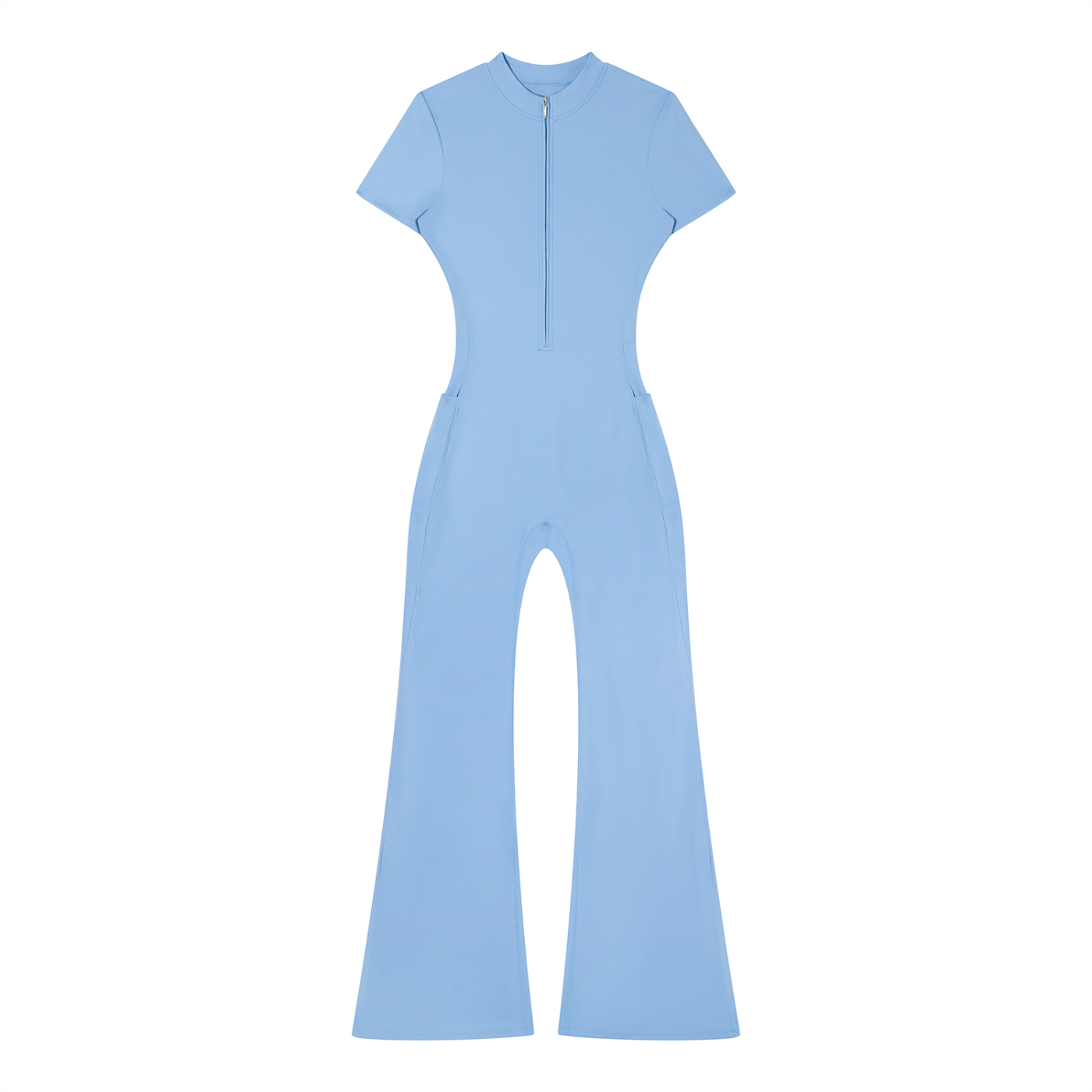 Sweet Route Women’s Tight Flared Leg Quarter-Zip Jumpsuit