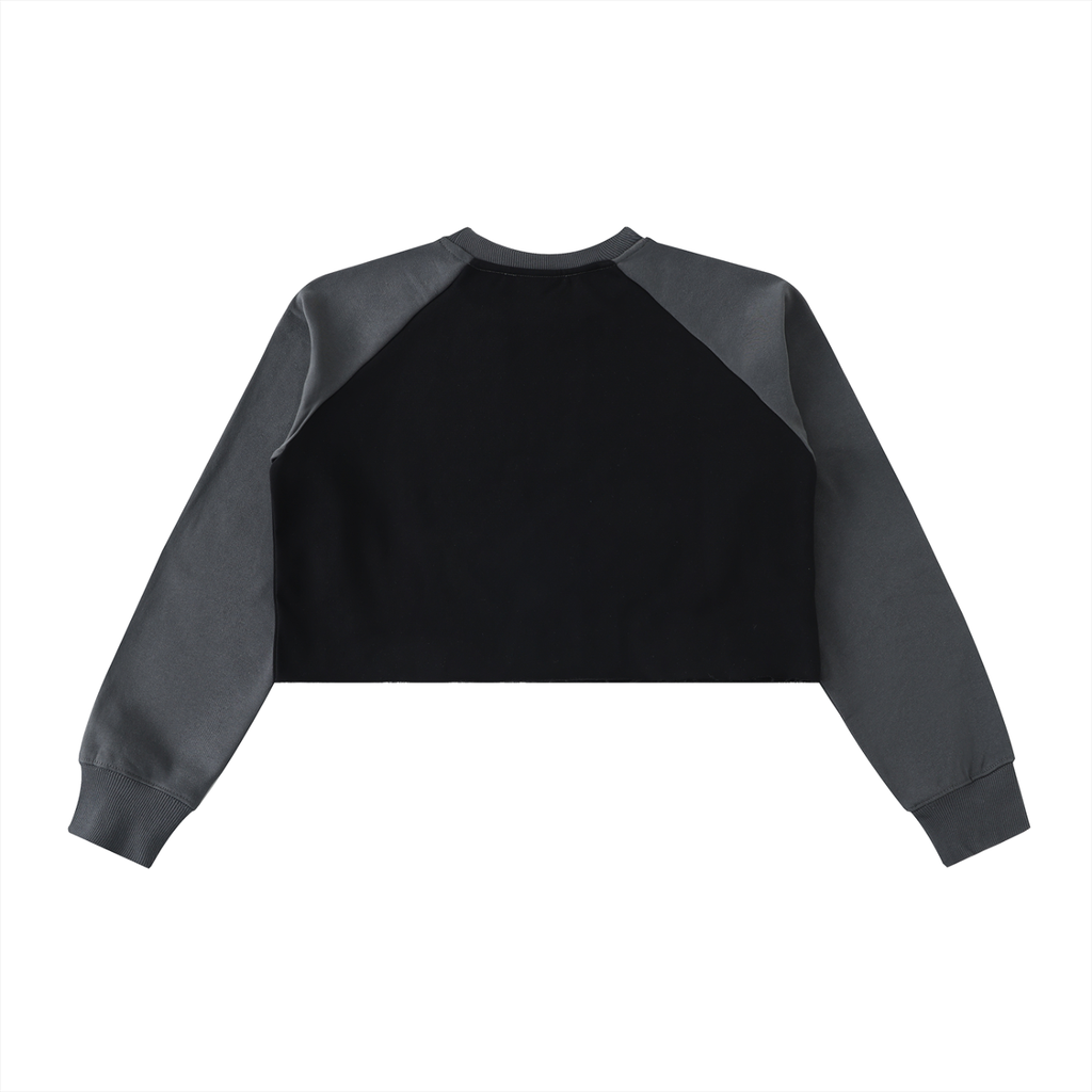 Sweet Route Raw-Hem Color-Block Raglan Crop Sweatshirt