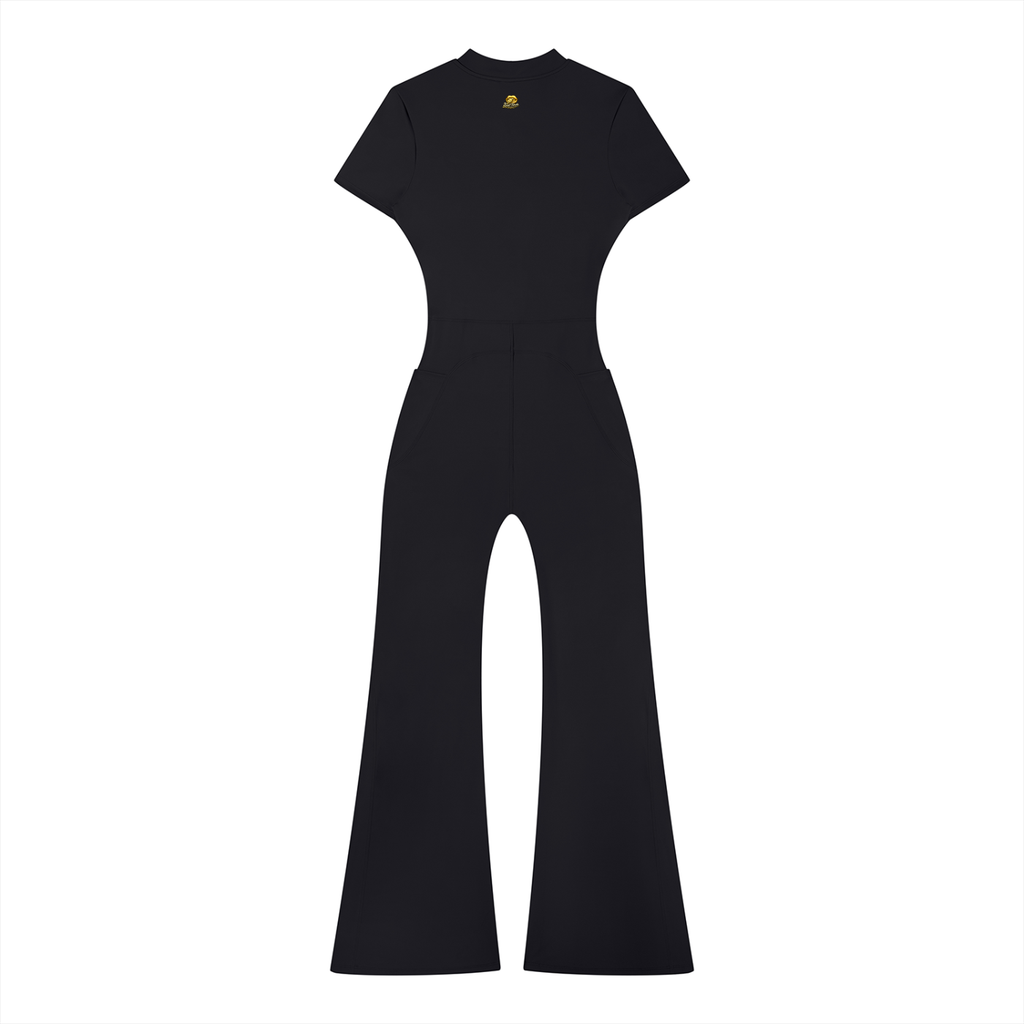 Sweet Route Women’s Tight Flared Leg Quarter-Zip Jumpsuit