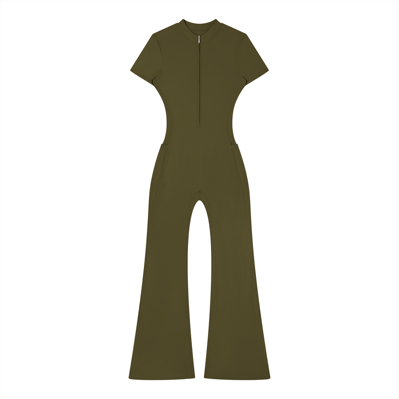 Sweet Route Women’s Tight Flared Leg Quarter-Zip Jumpsuit