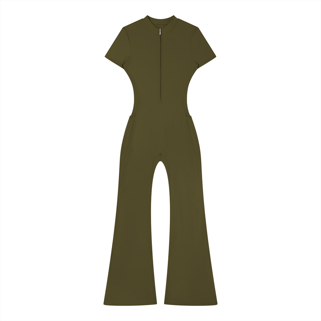 Women’s Tight Flared Leg Quarter-Zip Jumpsuit