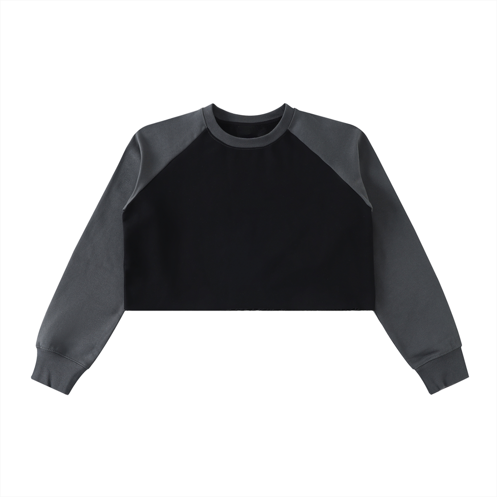 Sweet Route Raw-Hem Color-Block Raglan Crop Sweatshirt