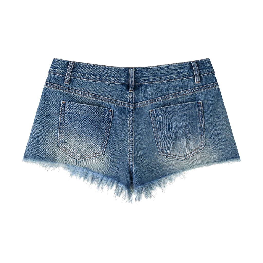 Sweet Route Women's Vintage Wash Raw Hem Denim Shorts