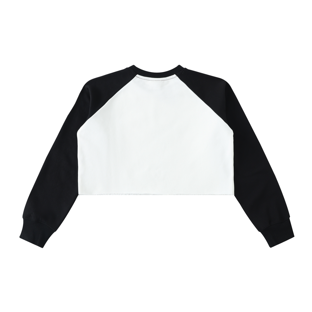 Sweet Route Raw-Hem Color-Block Raglan Crop Sweatshirt